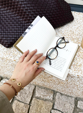 Oups 塔希提之眼戒指简约复古天然原石拉丝开口戒礼物复古小众