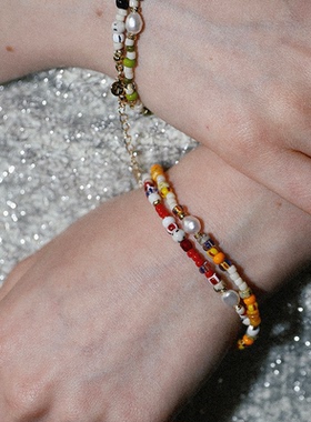 waki 旅行手记串珠珍珠手链可叠戴小众时尚百搭ins风四色入