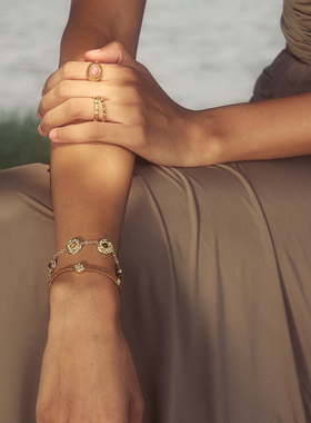 Oups日照满月之境手链天然虎眼石图腾手饰绿松石生日礼物原创