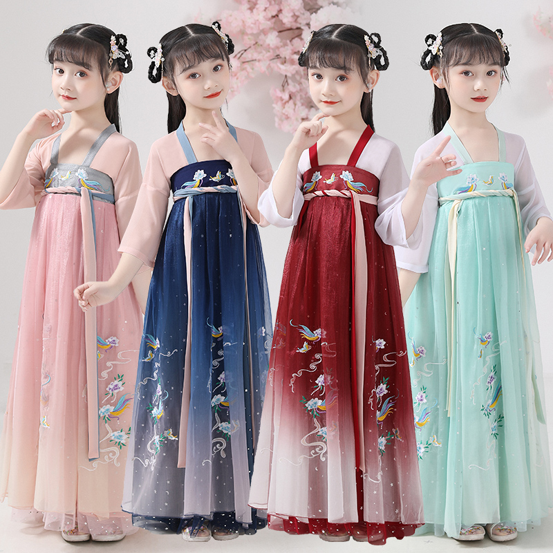 洛芳菲旗舰店女童汉服夏装儿童超仙襦裙中国风唐装古装小女孩童装飘逸连衣裙薄0