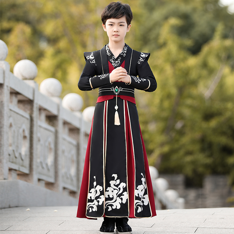 洛芳菲旗舰店男童唐装汉服冬季男孩中国风童装新款儿童古装武侠侍卫演出服1