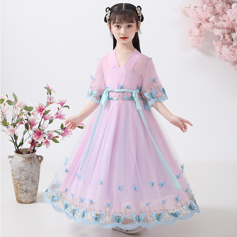 洛芳菲旗舰店汉服女童古装超仙儿童连衣裙短袖夏装中国风襦裙轻纱12岁女孩唐装3