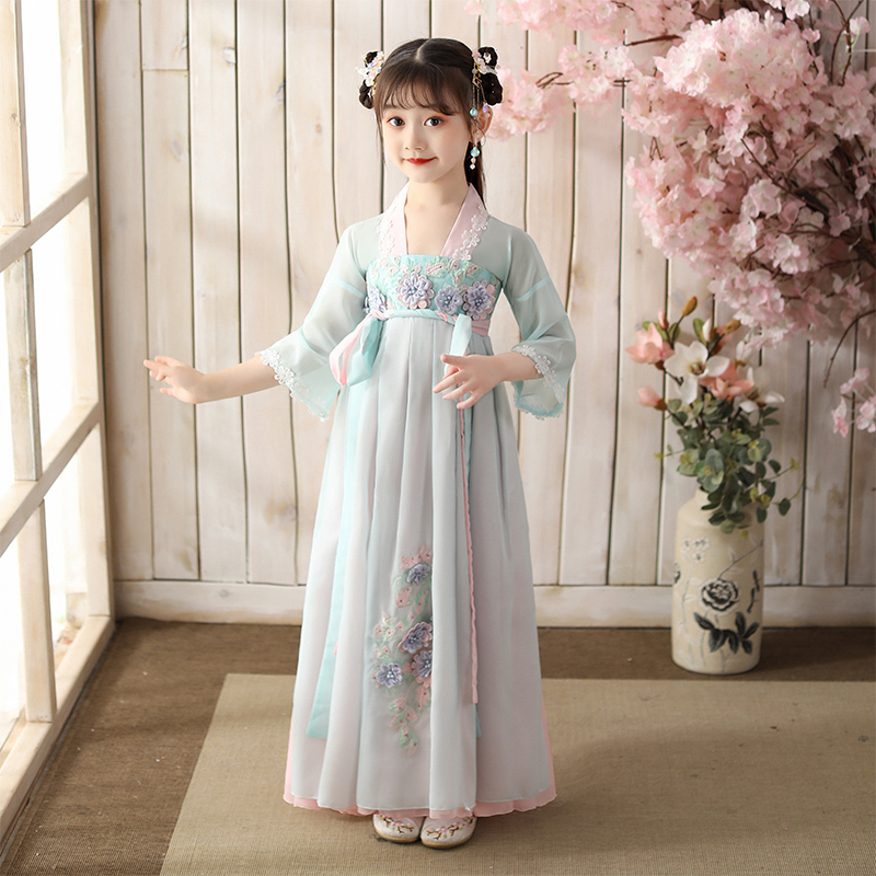 洛芳菲旗舰店汉服女童夏装儿童古装襦裙中国风超仙抖音仙女服小女孩连衣裙唐装1