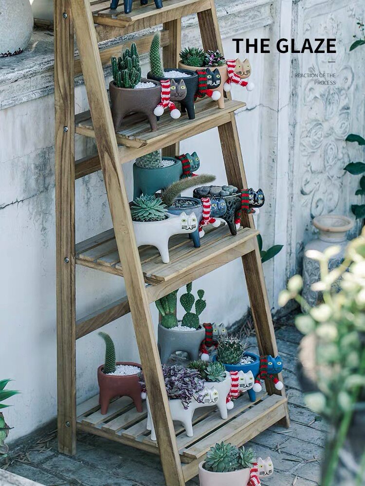 创意可爱猫咪尾巴陶瓷花盆卡通动物简约多肉个性猴尾柱仙人掌花盆 孚中工艺 淘优券