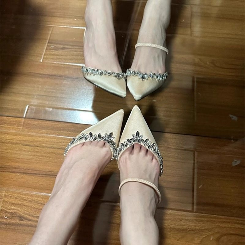 2025秋冬新款尖头高跟鞋女细跟水钻包头一字带凉鞋半拖穆勒鞋单鞋,淘宝优惠券,粉丝福利购,淘宝优惠卷