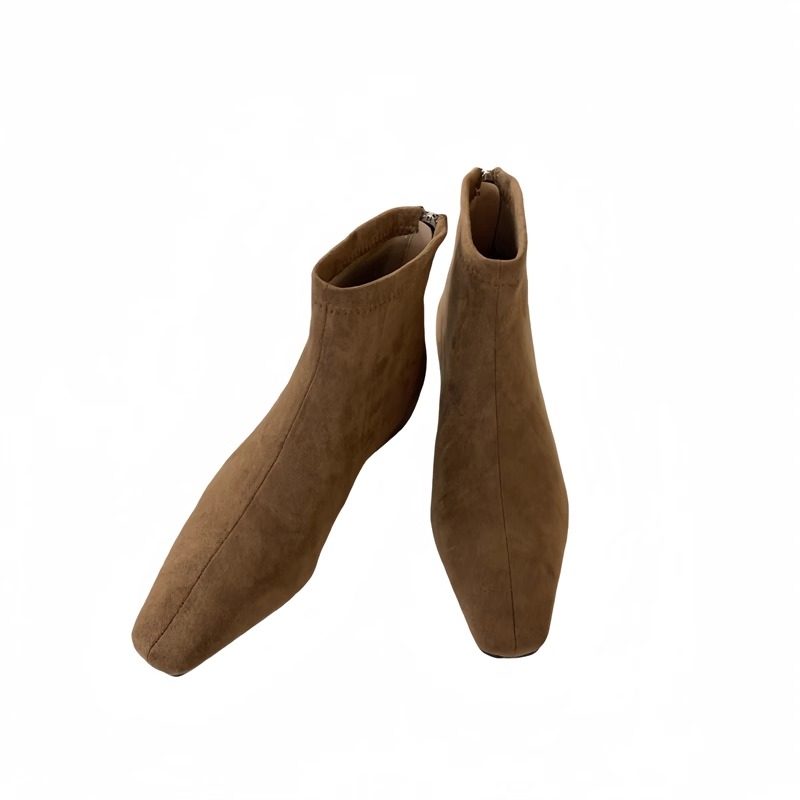 2025秋冬新款绒面坡跟中跟短靴弹力靴平底方头内增高瘦瘦靴女靴子,淘宝优惠券,粉丝福利购,淘宝优惠卷