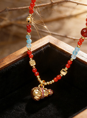 葫芦吊坠项链女时尚轻奢天河石红玛瑙南红串珠颈链锁骨链