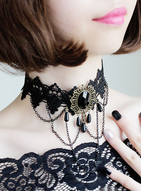 韩版复古时尚蕾丝黑色短款项链