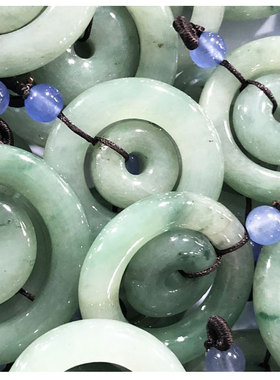 diy糯种缅甸油青玉挂件平安扣