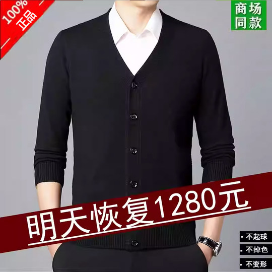 100% pure wool cardigan men's autumn and winter sweater jacket