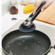 Pan-scrubbing tool, automatic liquid filling, push-type dishwashing tool