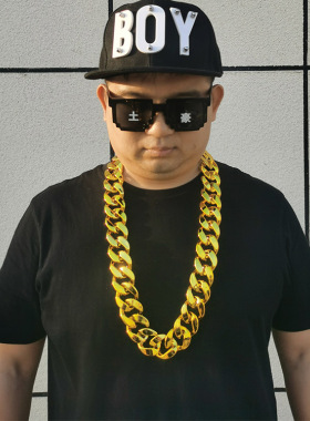 创意嘻哈大金链子仿真塑料金项链