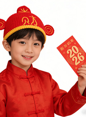 搞怪过年红色喜庆财神帽子针织帽