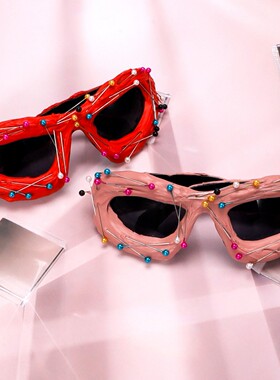 欧美街头不规则设计感针珠墨镜女