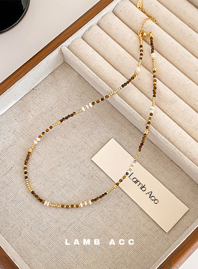 LAMB ACC 精致美拉德 咖啡色虎眼石极细项链锁骨链
