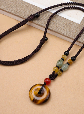 古风虎眼石貔貅项链长款玉石吊坠毛衣链男女百搭水晶新款配饰挂饰