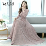 Осеннее платье, длинный осенний лонгслив, элитная шифоновая длинная юбка, в цветочек, коллекция 2022