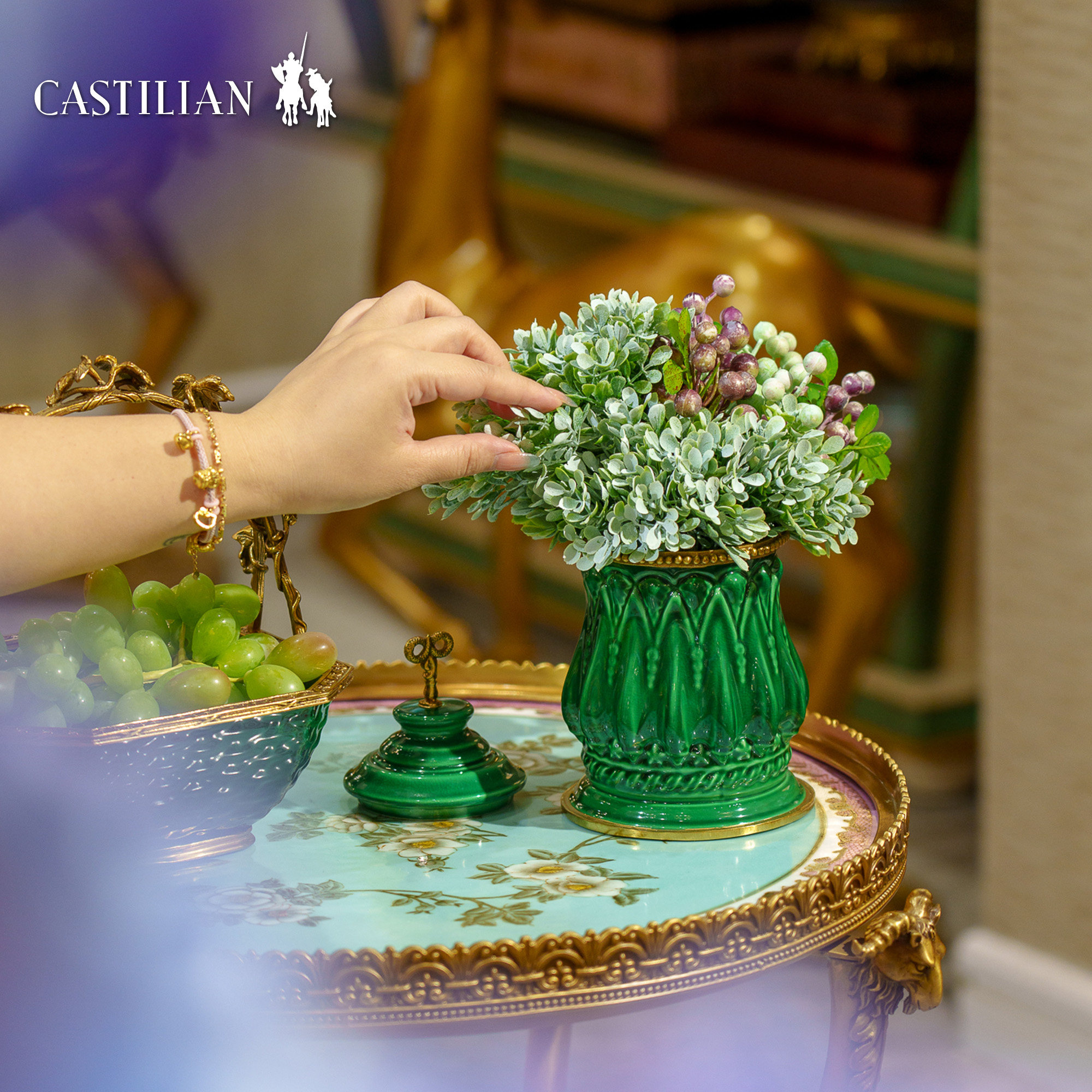 卡斯特兰祖母绿系列铜配陶瓷罐客厅桌面咖啡罐储物饰品摆件C5996,淘宝优惠券,粉丝福利购,淘宝优惠卷