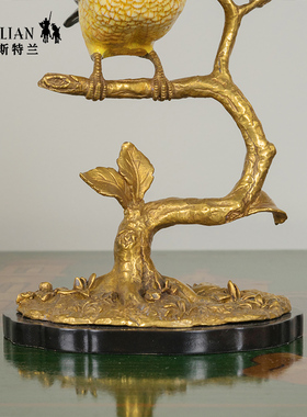 北欧美式法式桌面铜配瓷鸟摆件