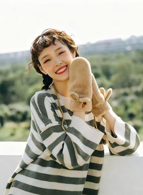 今年新款冬天加绒仿兔毛手套挂脖连指毛绒秋冬季保暖手套时尚可爱