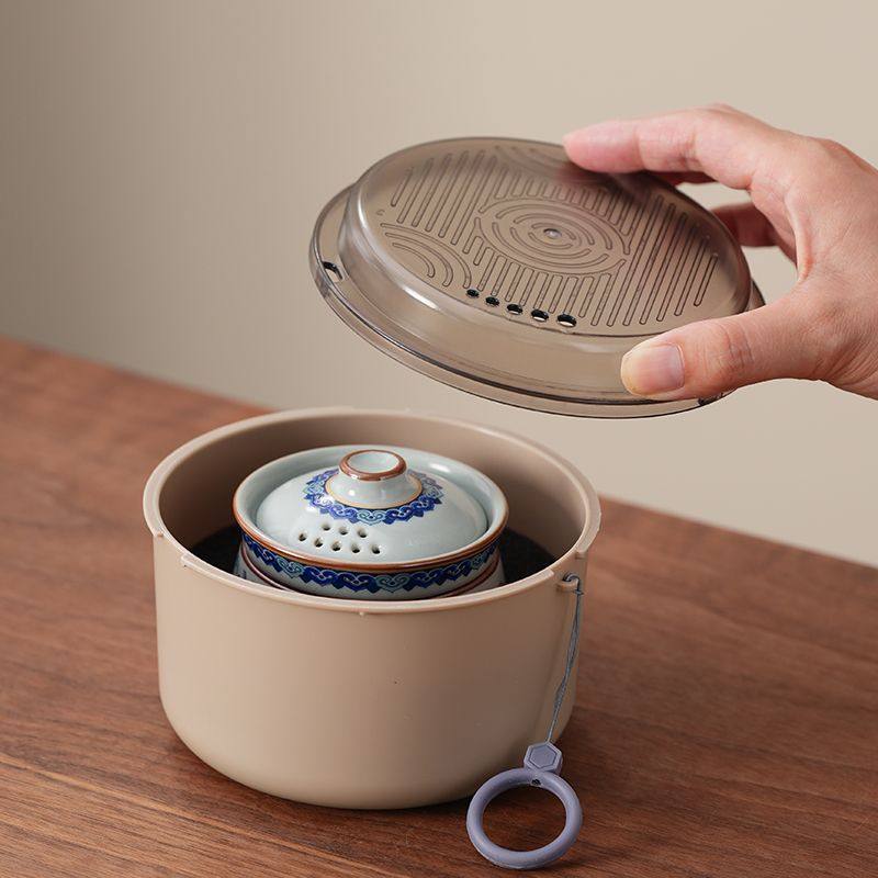 天青缠枝莲一人饮旅行茶具套装单人便携陶瓷快客杯一壶一杯一人,淘宝优惠券,粉丝福利购,淘宝优惠卷