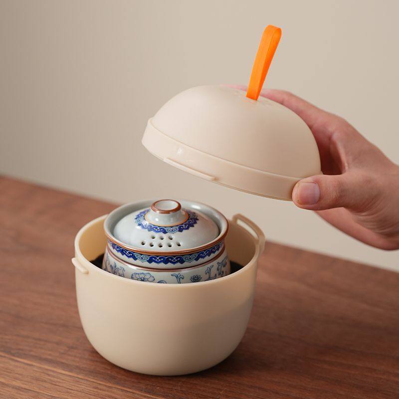 天青缠枝莲一人饮旅行茶具套装单人便携陶瓷快客杯一壶一杯一人,淘宝优惠券,粉丝福利购,淘宝优惠卷