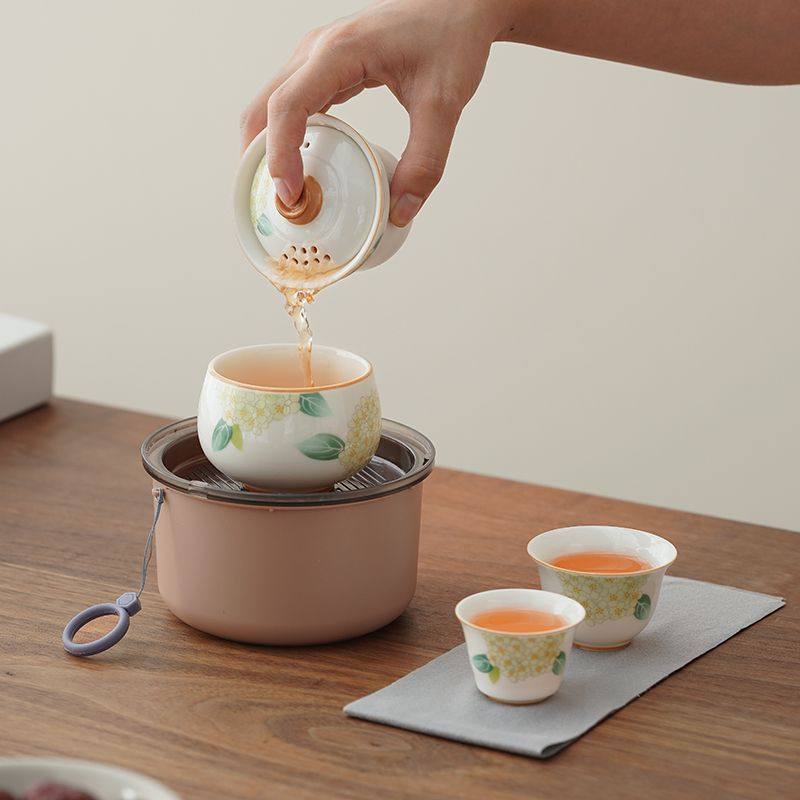 绣球花功夫客杯茶壶便携式旅行茶具陶瓷户外套装一壶茶杯粗陶单人,淘宝优惠券,粉丝福利购,淘宝优惠卷