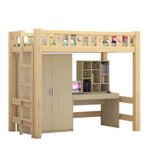 【香港包邮】高低床带书桌实木衣柜床儿童床上下铺高架床多功能组 - 图3