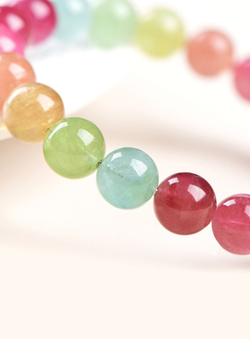 天然色标级彩虹碧玺手链时尚老矿多彩碧玺手串