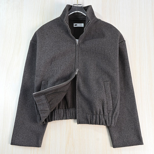思琪女装2511/17 西班牙单仿毛呢立领拉链休闲短款呢子夹克外套 - 图3