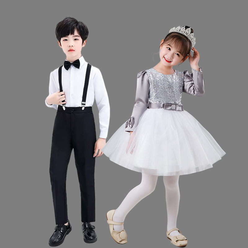 新款男童长袖礼服女童香槟色舞蹈纱裙中小学生合唱团演出服装朗诵,淘宝优惠券,粉丝福利购,淘宝优惠卷