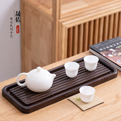 晟佑简约竹制功夫茶具小号排水式干泡茶盘长方擦色小型托盘茶海台 - 图1