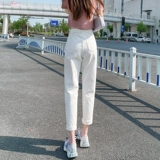 Белые джинсы, демисезонные флисовые штаны, цвет, высокая талия, свободный прямой крой