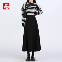 Fan-style black hair half body dress lady autumn winter high waist a character long style dress umbrella skirt half skirt winter 2023 new