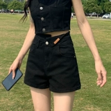 Черная джинсовая юбка, шорты, штаны, высокая талия, 2024 года, А-силуэт, свободный крой