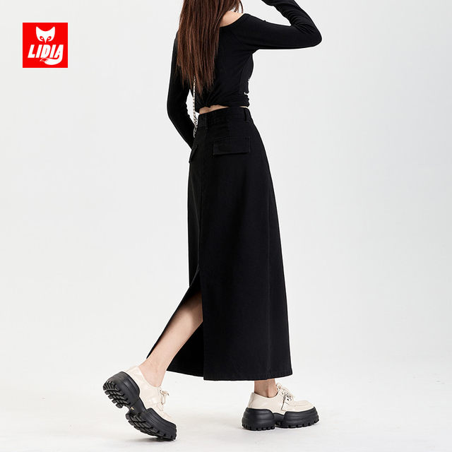 Black hip-covering denim skirt for women 2025 new style