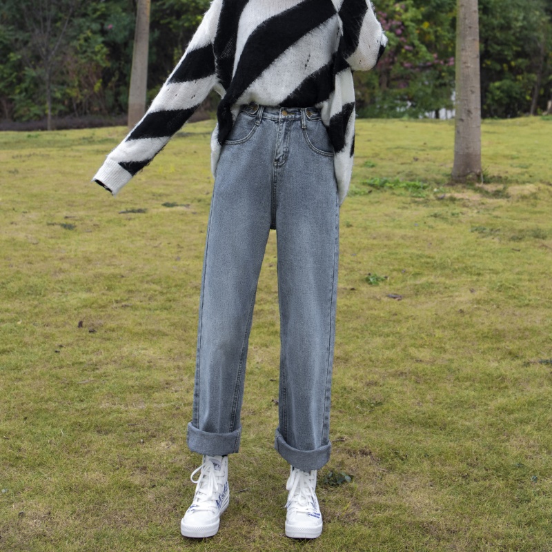高腰直筒宽松秋季2020年新款牛仔裤 灵貂牛仔裤
