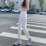 Белые джинсы, демисезонные флисовые штаны, цвет, высокая талия, свободный прямой крой