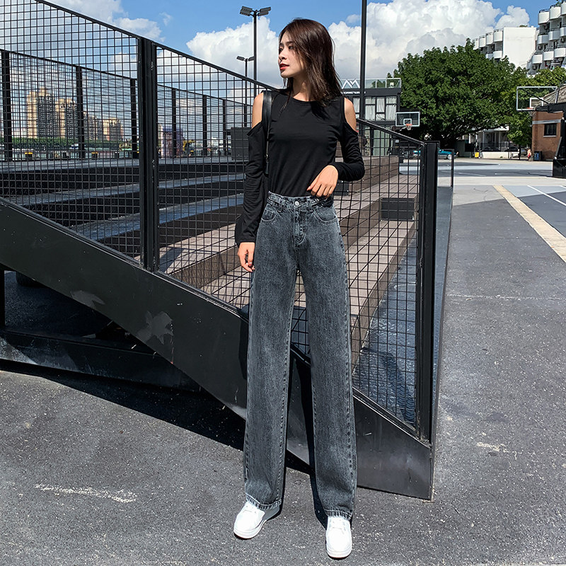 高腰阔腿直筒春秋季2020年牛仔裤 灵貂牛仔裤