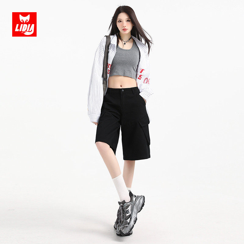 黑色高腰休闲工装短裤女2025夏季新款巨好看宽松显瘦阔腿五分中裤,淘宝优惠券,粉丝福利购,淘宝优惠卷