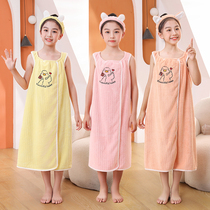 Childrens bath towels bath dress can be worn with wrap bathrobe better than pure cotton water absorbent Summer CUHK girl swimsuit