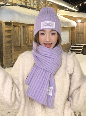 毛线帽女冬季针织围巾帽子套装