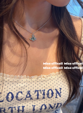 Misa officail｜薄荷绿爱心钻钻 绿色心形土星项链耳钉手链设计感