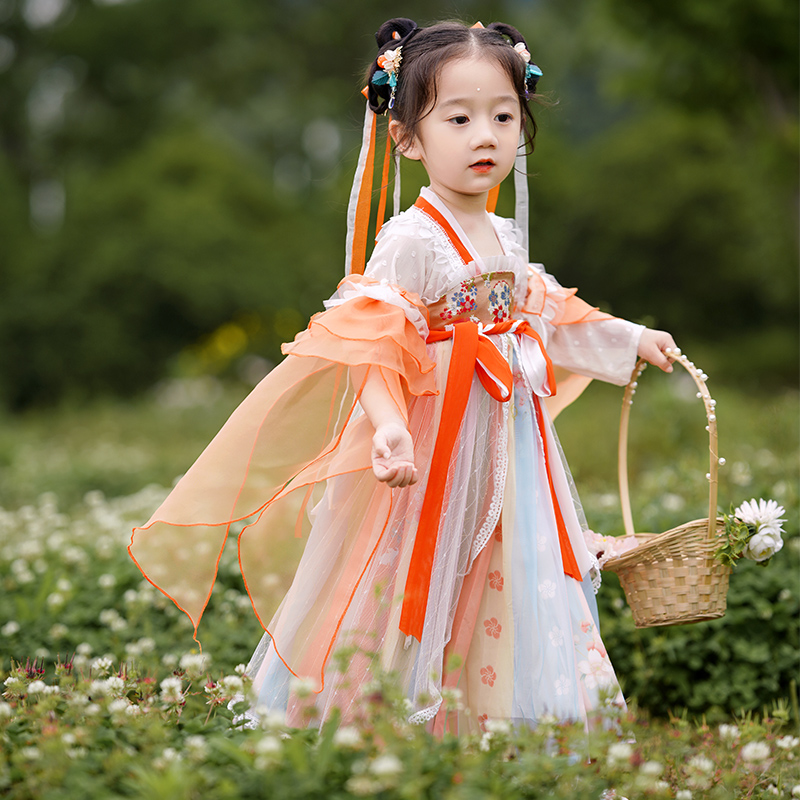 女童汉服夏款2024年新款小女孩中国风古风超仙连衣裙儿童唐装襦裙 - 图1