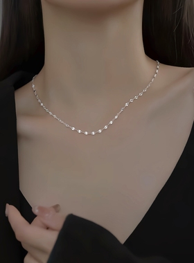 纯银盒子链项链锁骨链加长雪花链