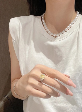 送珍珠耳钉！强光媲美澳白小灯泡正圆无暇珍珠项链时髦送妈妈闺蜜