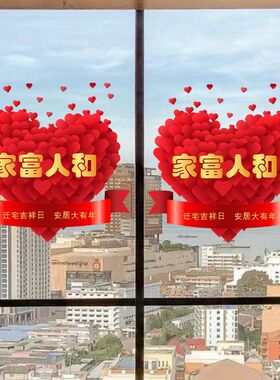 乔迁之喜窗贴装饰门上窗花吉祥玻璃客厅新居搬家推拉门贴画房间