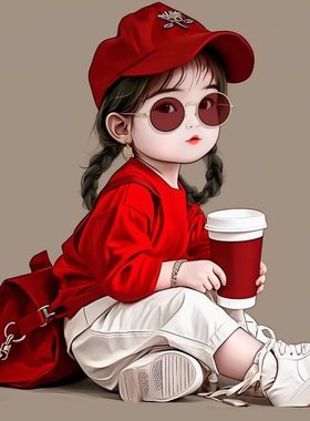 可爱女童萌宝图片儿童房间贴墙防水自粘贴纸贴画装饰画红色卫衣