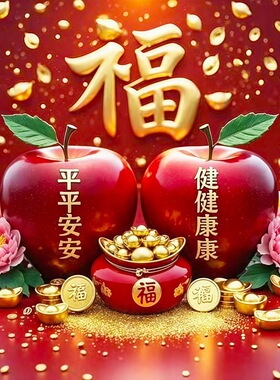 新年喜庆墙上粘贴画家人平安健康自贴画客厅玄关红苹果福字墙贴