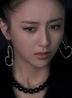 Healing girl佟丽娅同款复古银色满钻爱心银针耳环